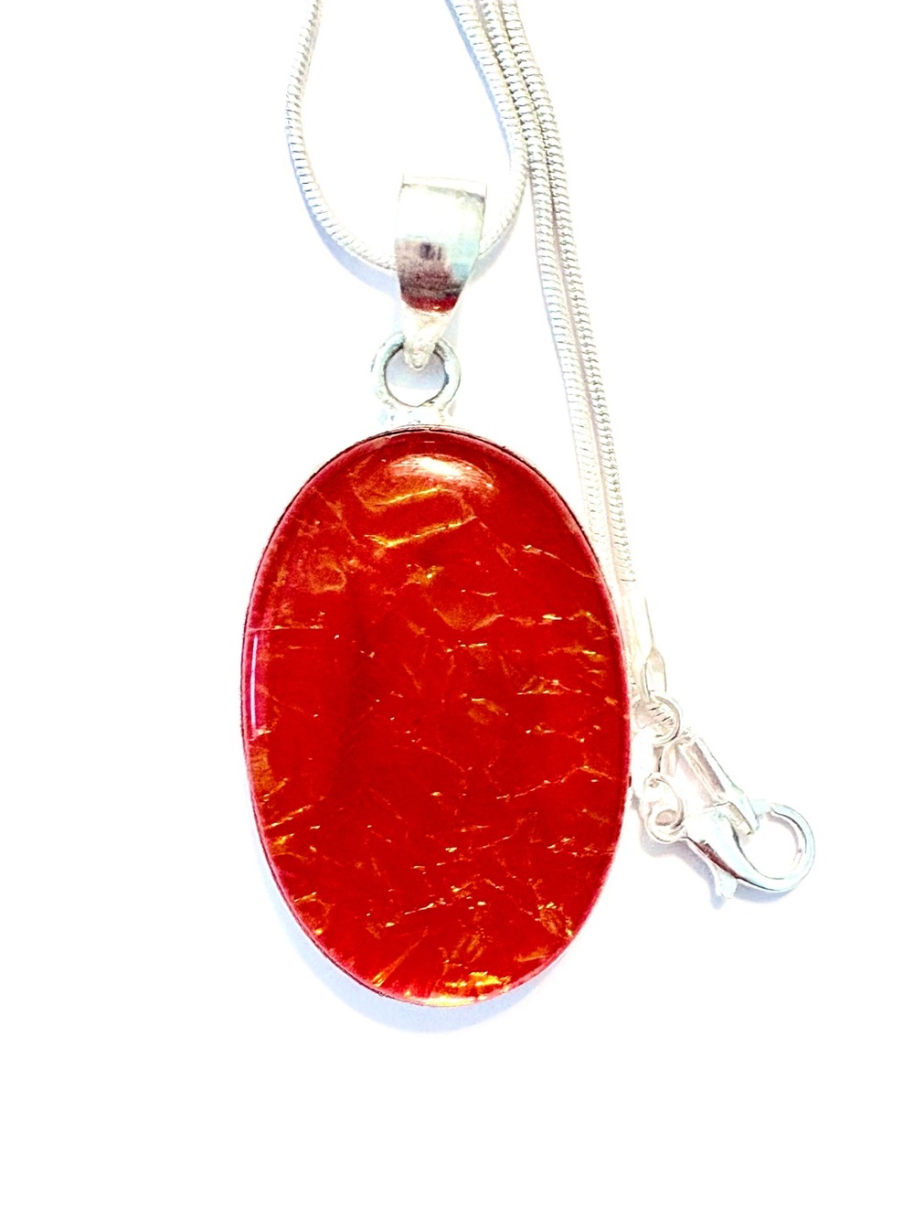 Beautiful, 2 inch, 925 marked, Triplet Opal pendant on a silver chain.